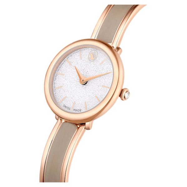 Crystalline bangle watch Swiss Made, Metal bracelet, Beige, Rose gold-tone finish - Image 4