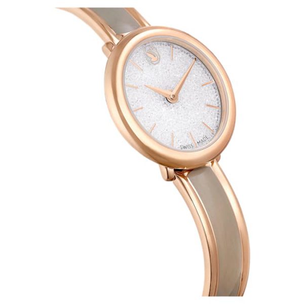 Crystalline bangle watch Swiss Made, Metal bracelet, Beige, Rose gold-tone finish - Image 6