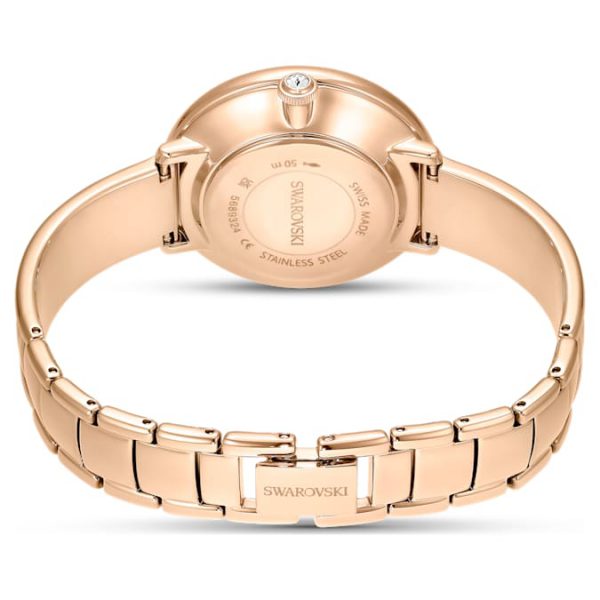 Crystalline bangle watch Swiss Made, Metal bracelet, Green, Rose gold-tone finish - Image 3