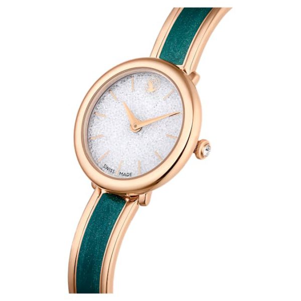 Crystalline bangle watch Swiss Made, Metal bracelet, Green, Rose gold-tone finish - Image 4