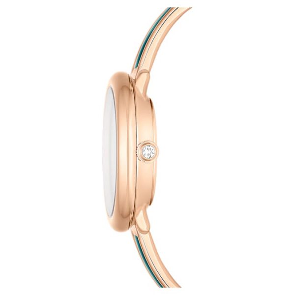 Crystalline bangle watch Swiss Made, Metal bracelet, Green, Rose gold-tone finish - Image 5