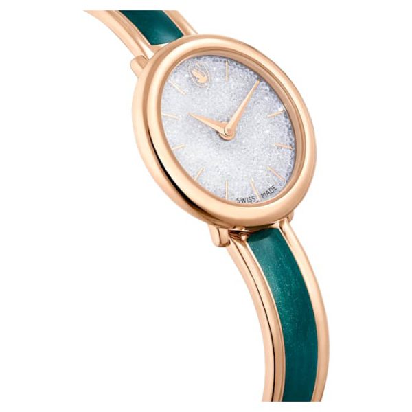 Crystalline bangle watch Swiss Made, Metal bracelet, Green, Rose gold-tone finish - Image 6
