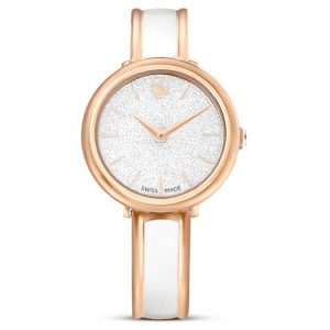 Crystalline bangle watch Swiss Made, Metal bracelet, White, Rose gold-tone finish