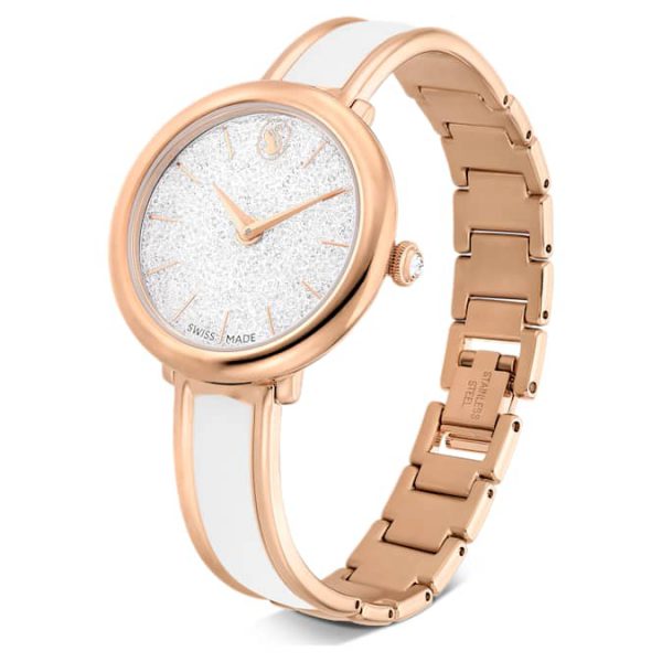 Crystalline bangle watch Swiss Made, Metal bracelet, White, Rose gold-tone finish - Image 2