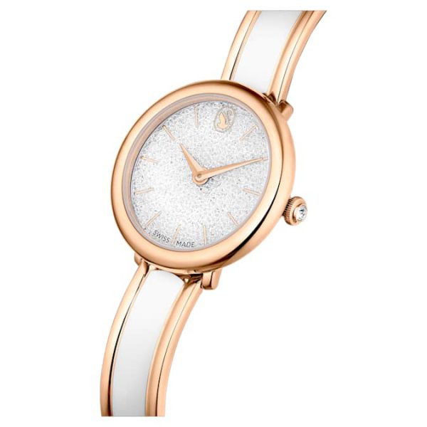 Crystalline bangle watch Swiss Made, Metal bracelet, White, Rose gold-tone finish - Image 4