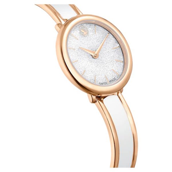 Crystalline bangle watch Swiss Made, Metal bracelet, White, Rose gold-tone finish - Image 6
