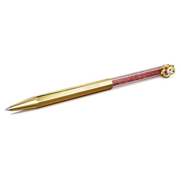 Crystalline Chinese New Year ballpoint pen Octagon shape, Year of the snake, Red, Gold-tone plated