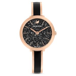 Crystalline delight watch Swiss Made, Metal bracelet, Black, Rose gold-tone finish