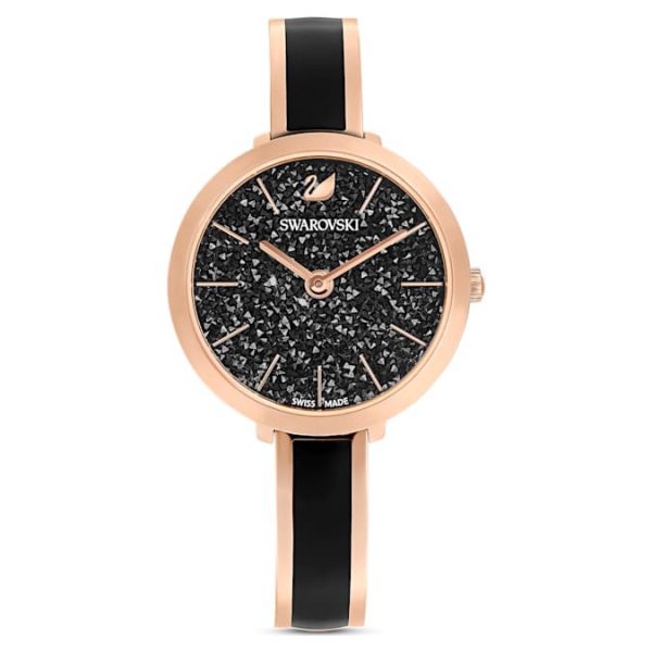 Crystalline delight watch Swiss Made, Metal bracelet, Black, Rose gold-tone finish