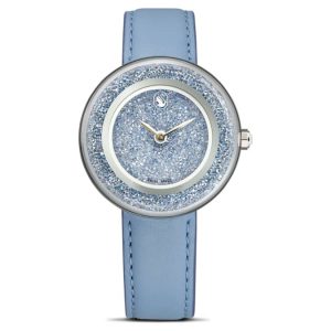 Crystalline lustre watch Swiss Made, Leather strap, Blue, Stainless Steel