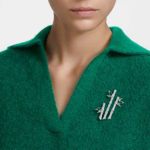 Dellium brooch Bamboo, Green, Rhodium plated