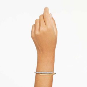 Dextera bangle Magnetic closure, White, Gold-tone plated