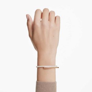 Dextera bangle Magnetic closure, White, Rose gold-tone plated