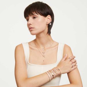Dextera bangle Pavé, White, Rose gold-tone plated
