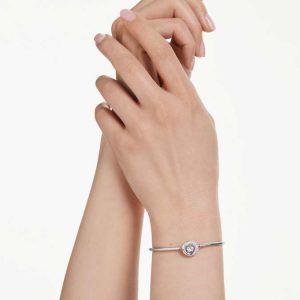 Dextera bangle Round cut, White, Rhodium plated
