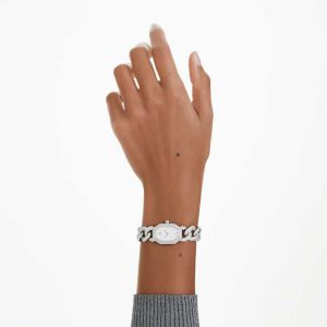 Dextera chain watch Swiss Made, Crystal bracelet, Silver tone, Stainless Steel