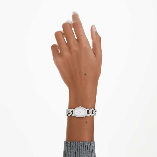 Dextera chain watch Swiss Made, Crystal bracelet, Silver tone, Stainless Steel