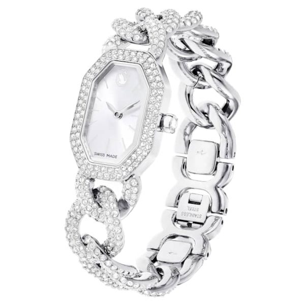 Dextera chain watch Swiss Made, Crystal bracelet, Silver tone, Stainless Steel - Image 3