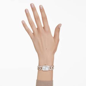 Dextera chain watch Swiss Made, Crystal bracelet, White, Champagne gold-tone finish