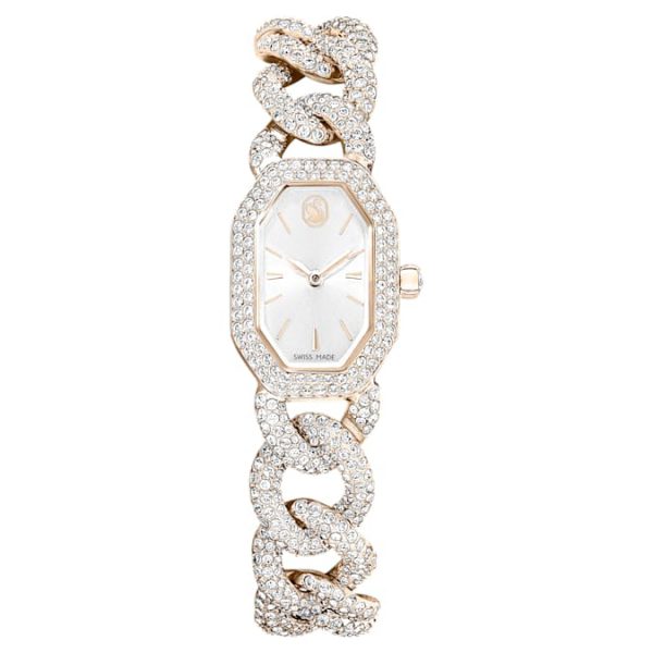 Dextera chain watch Swiss Made, Crystal bracelet, White, Champagne gold-tone finish - Image 2