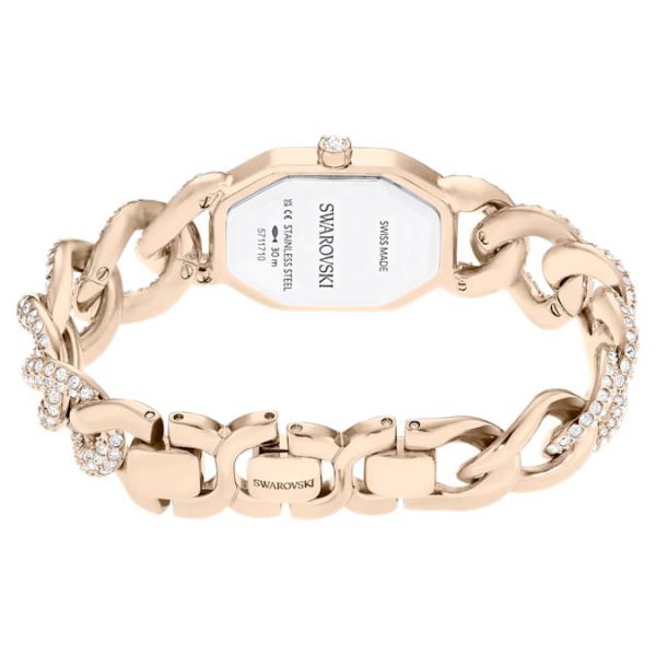 Dextera chain watch Swiss Made, Crystal bracelet, White, Champagne gold-tone finish - Image 4