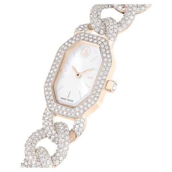 Dextera chain watch Swiss Made, Crystal bracelet, White, Champagne gold-tone finish - Image 5