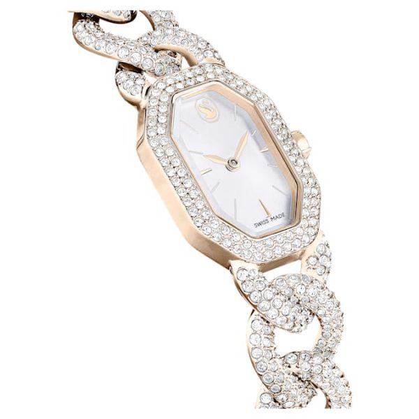 Dextera chain watch Swiss Made, Crystal bracelet, White, Champagne gold-tone finish - Image 6