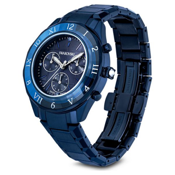 Dextera chrono watch 39mm, Swiss Made, Metal bracelet, Blue, Blue finish - Image 3