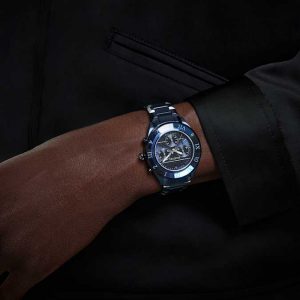 Dextera chrono watch 39mm, Swiss Made, Metal bracelet, Blue, Blue finish