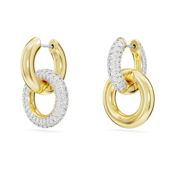 Dextera hoop earrings Asymmetrical design, Interlocking loop, White, Gold-tone plated - Image 4