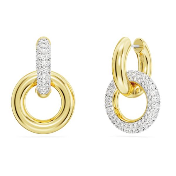 Dextera hoop earrings Asymmetrical design, Interlocking loop, White, Gold-tone plated - Image 5