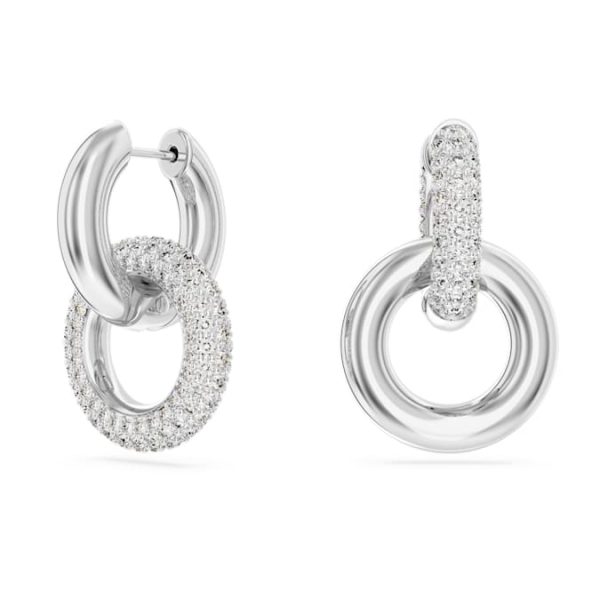 Dextera hoop earrings Asymmetrical design, Interlocking loop, White, Rhodium plated - Image 2