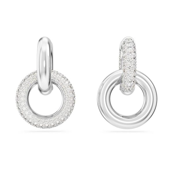 Dextera hoop earrings Asymmetrical design, Interlocking loop, White, Rhodium plated - Image 3