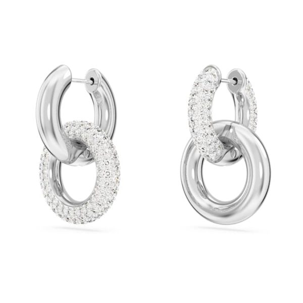 Dextera hoop earrings Asymmetrical design, Interlocking loop, White, Rhodium plated - Image 4