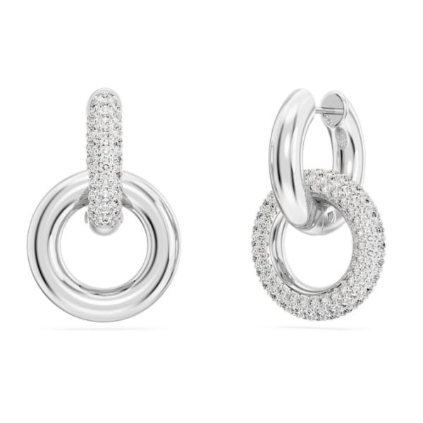 Dextera hoop earrings Asymmetrical design, Interlocking loop, White, Rhodium plated - Image 5