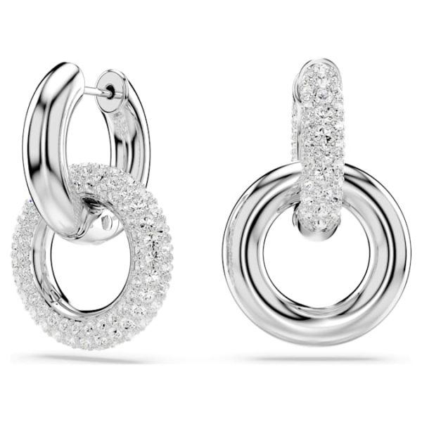 Dextera hoop earrings Asymmetrical design, Interlocking loop, White, Rhodium plated - Image 7