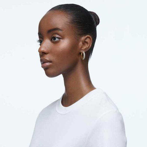 Dextera hoop earrings Medium, White, Gold-tone plated