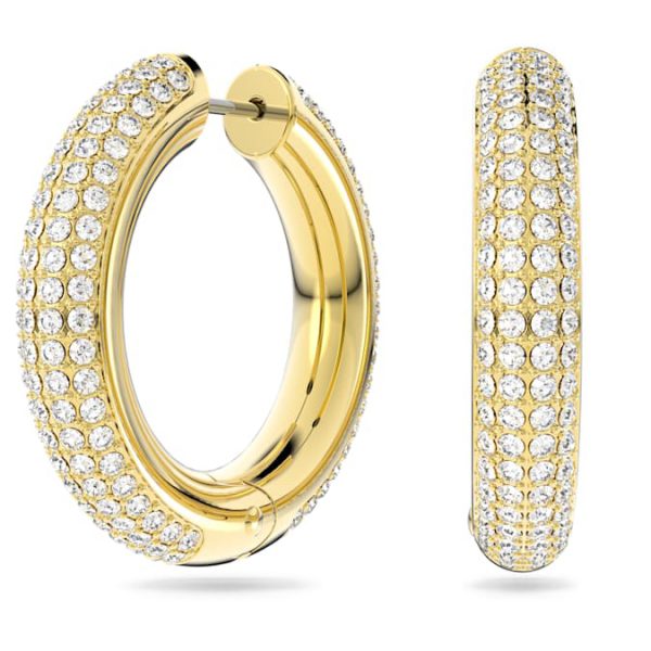 Dextera hoop earrings Medium, White, Gold-tone plated - Image 2