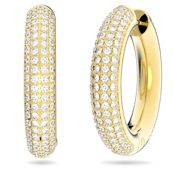 Dextera hoop earrings Medium, White, Gold-tone plated - Image 3