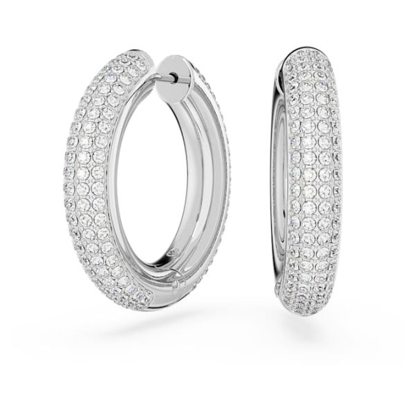 Dextera hoop earrings Medium, White, Rhodium plated - Image 2