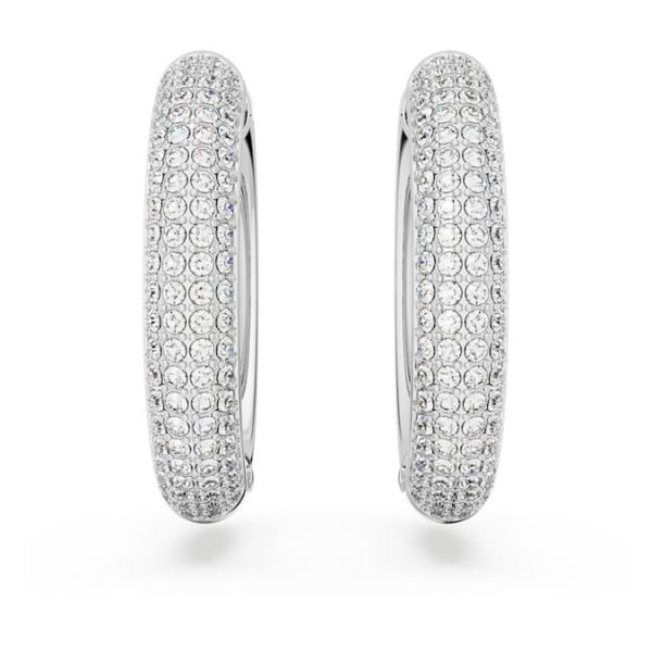 Dextera hoop earrings Medium, White, Rhodium plated - Image 3