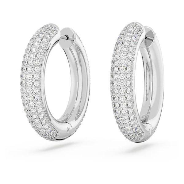 Dextera hoop earrings Medium, White, Rhodium plated - Image 4
