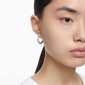 Dextera hoop earrings Medium, White, Rhodium plated