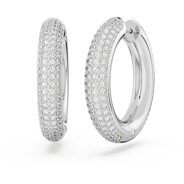 Dextera hoop earrings Medium, White, Rhodium plated - Image 5