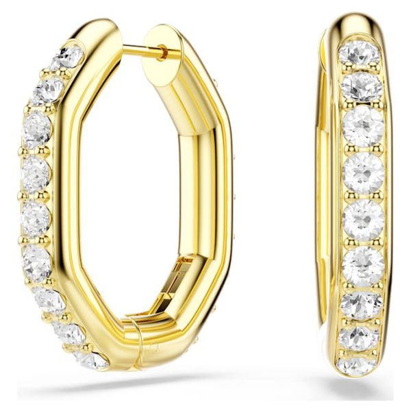 Dextera hoop earrings Octagon shape, Round cut, Medium, White, Gold-tone plated - Image 2