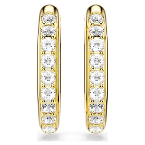 Dextera hoop earrings Octagon shape, Round cut, Medium, White, Gold-tone plated - Image 3