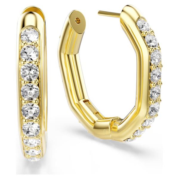 Dextera hoop earrings Octagon shape, Round cut, Medium, White, Gold-tone plated - Image 4