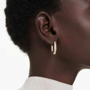 Dextera hoop earrings Octagon shape, Round cut, Medium, White, Gold-tone plated