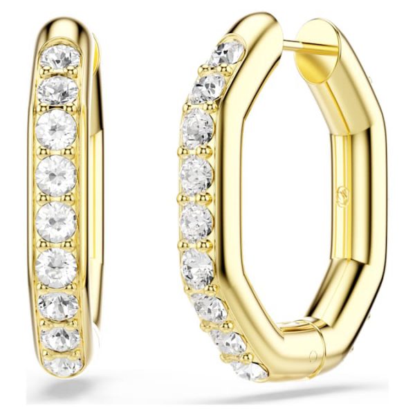 Dextera hoop earrings Octagon shape, Round cut, Medium, White, Gold-tone plated - Image 5