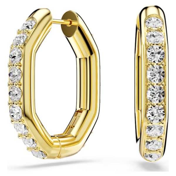 Dextera hoop earrings Octagon shape, Round cut, Medium, White, Gold-tone plated - Image 6